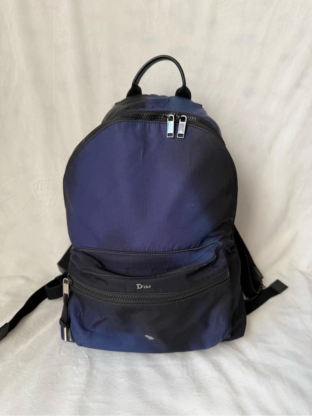 Christian Dior Logo Gradient Nylon Backpack Blue Black Authentic